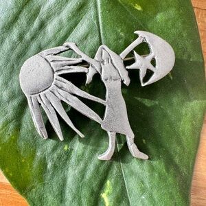 Rare Unique Vintage Celestial Brooch Pin Sun & Moon & Star Balance Design